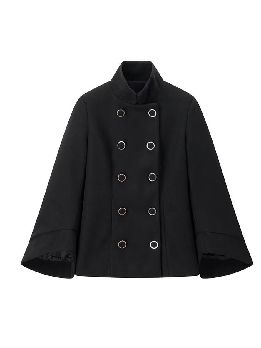 Levoire | Poncho-Manteau Mi-Long Femme Croisé Col Haut Manches Chauve-Souris Élégant Vintage Veste Courte