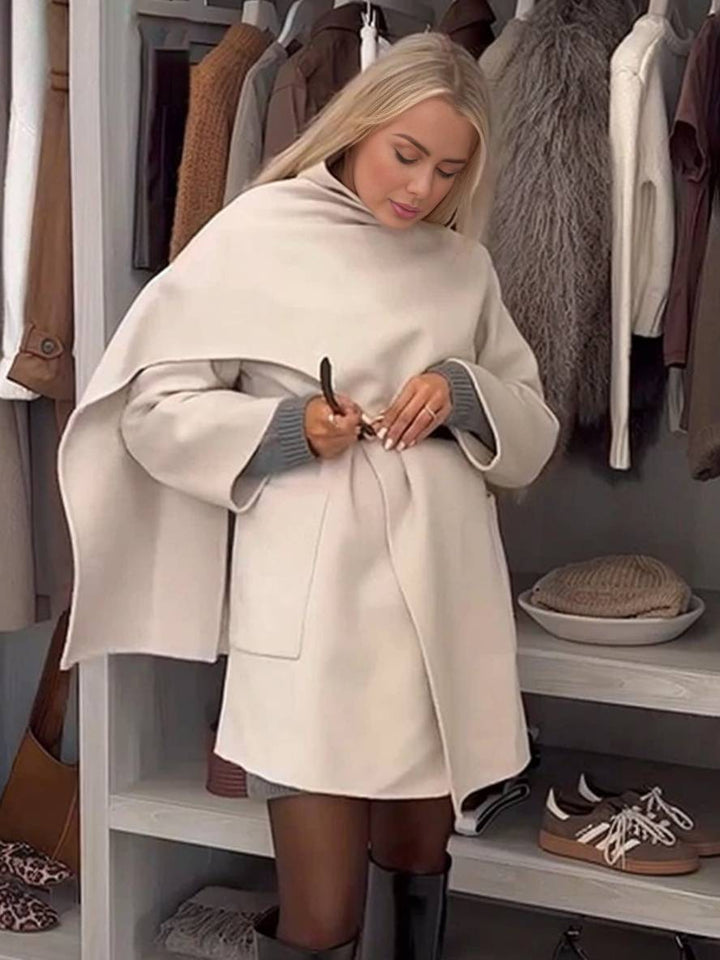 Levoire | Manteau Mi-Long Avec Poches En Écharpe En Laine Irregulières À Manches Longues Femme Élégant Décontracté Ample