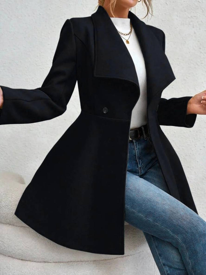 Levoire | Manteau En Laine Moyen Long Uni Avec Boutons, Col À Revers, Manches Longues, Élégant, Veste Décontractée Pour Femmes