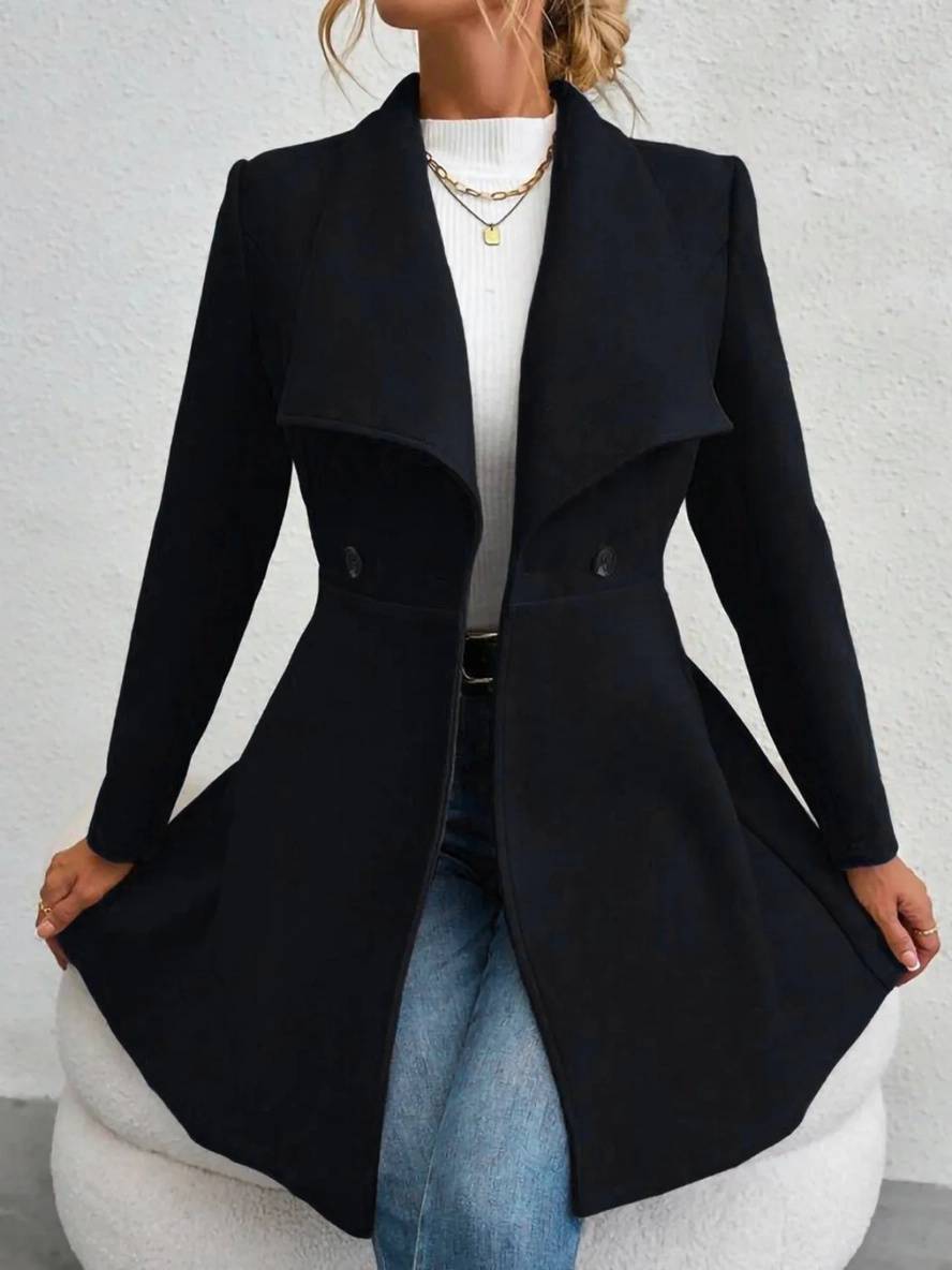 Levoire | Manteau En Laine Moyen Long Uni Avec Boutons, Col À Revers, Manches Longues, Élégant, Veste Décontractée Pour Femmes