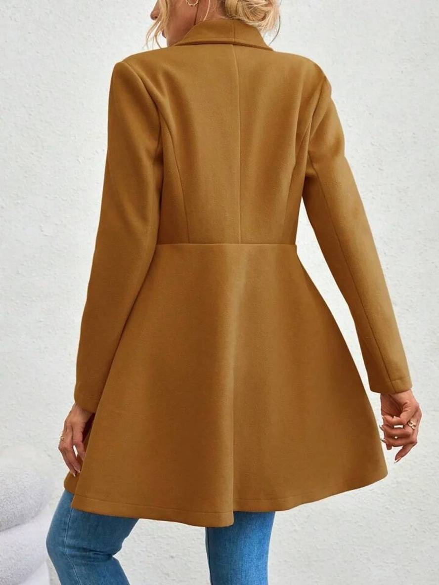 Levoire | Manteau En Laine Moyen Long Uni Avec Boutons, Col À Revers, Manches Longues, Élégant, Veste Décontractée Pour Femmes