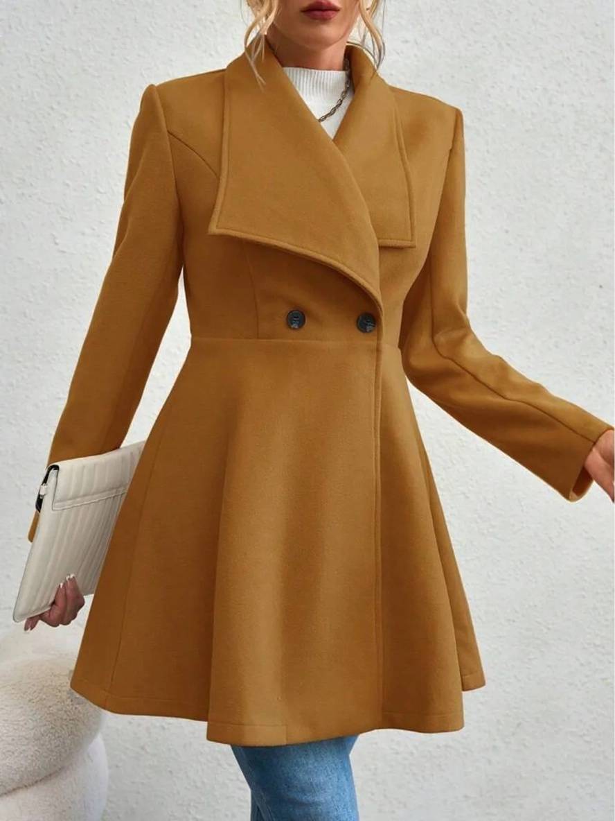 Levoire | Manteau En Laine Moyen Long Uni Avec Boutons, Col À Revers, Manches Longues, Élégant, Veste Décontractée Pour Femmes