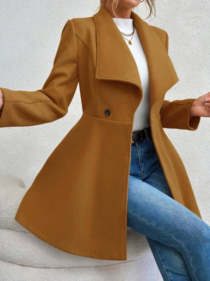 Levoire | Manteau En Laine Moyen Long Uni Avec Boutons, Col À Revers, Manches Longues, Élégant, Veste Décontractée Pour Femmes