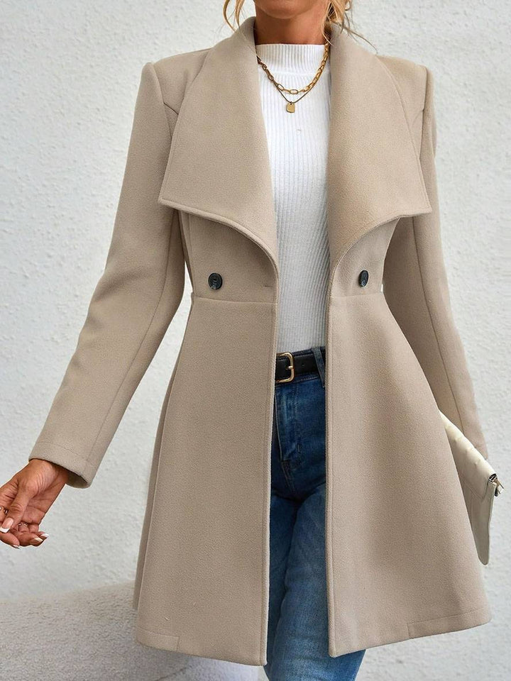 Levoire | Manteau En Laine Moyen Long Uni Avec Boutons, Col À Revers, Manches Longues, Élégant, Veste Décontractée Pour Femmes Khaki