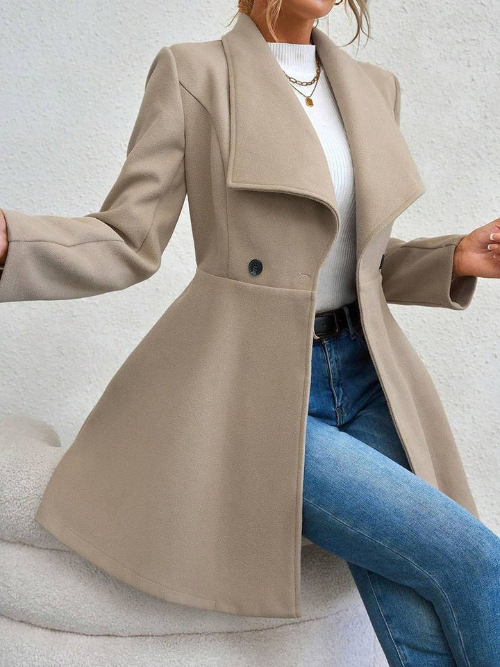 Levoire | Manteau En Laine Moyen Long Uni Avec Boutons, Col À Revers, Manches Longues, Élégant, Veste Décontractée Pour Femmes