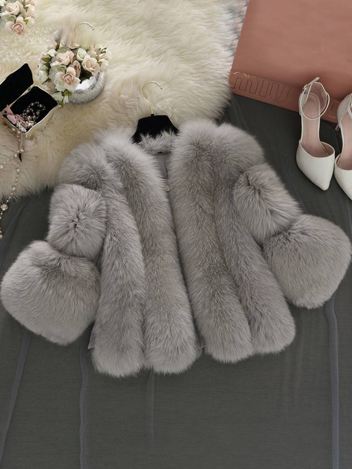 Levoire | Manteau En Fausse Fourrure Unicolore À Manches Longues Pour Femmes Vêtement Élégant Veste D'Hiver Gris