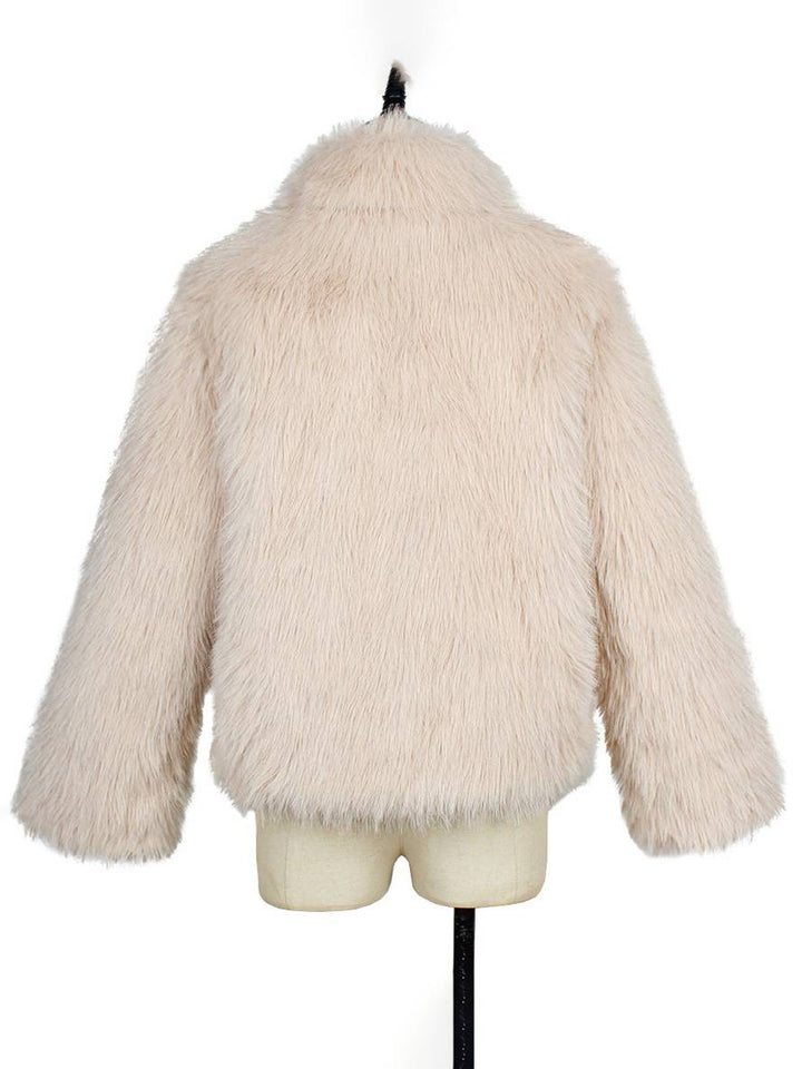 Levoire | Manteau En Fausse Fourrure Uni Col Montant Poches Manches Longues Femme Élégant Décontracté Hiver Veste