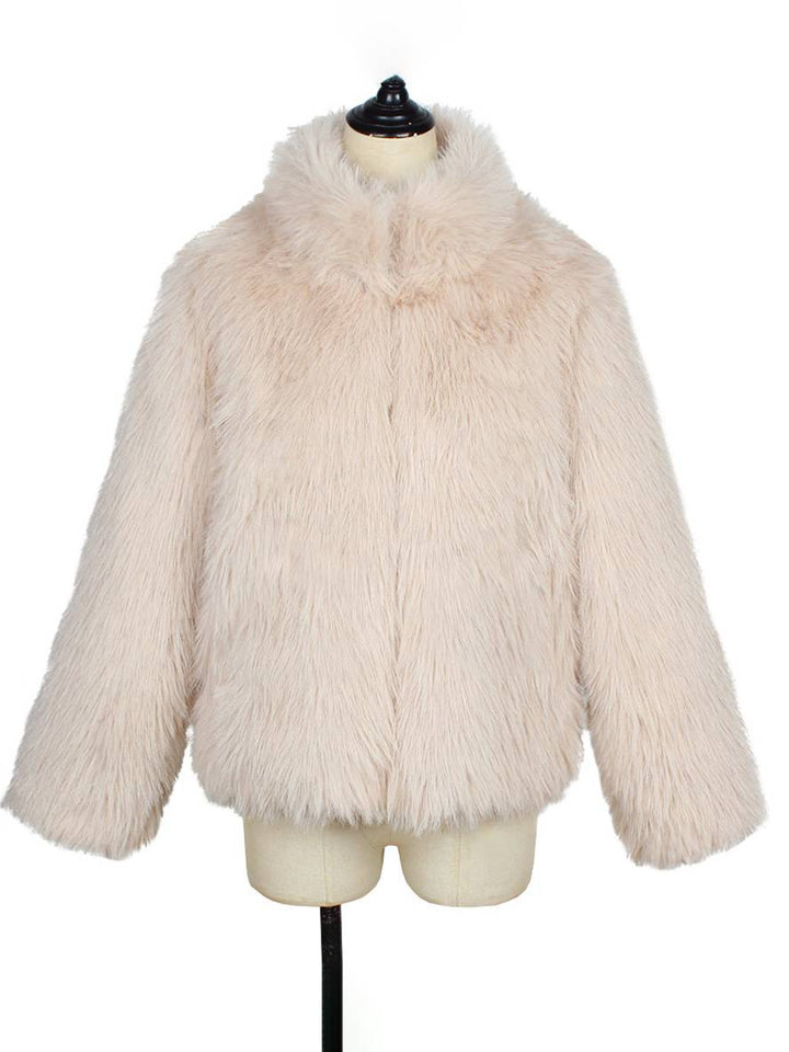 Levoire | Manteau En Fausse Fourrure Uni Col Montant Poches Manches Longues Femme Élégant Décontracté Hiver Veste