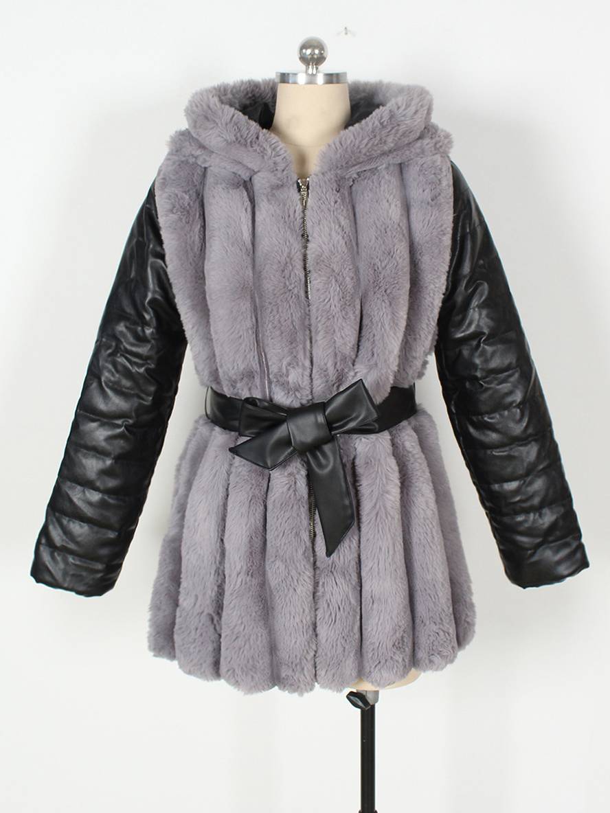 Levoire | Manteau Mi-Long En Fausse Fourrure Avec Capuche, Fermeture Éclair, Poches, Ceinture, Femme, Manteau D'Hiver Décontracté Ample