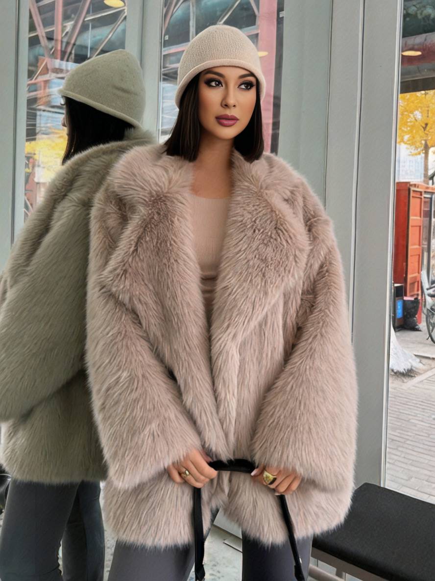 Levoire | Manteau D'Hiver Mi-Long En Fausse Fourrure Avec Col À Revers Manches Longues Femmes Élégant Décontracté Veste Ample Café