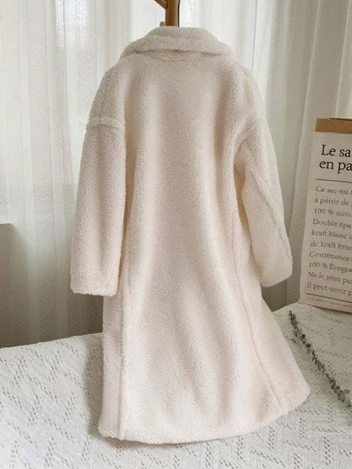 Levoire | Manteau Teddy Long Boutons Poches Cravate Revers Mode Femme Large Oversize Veste D'Hiver