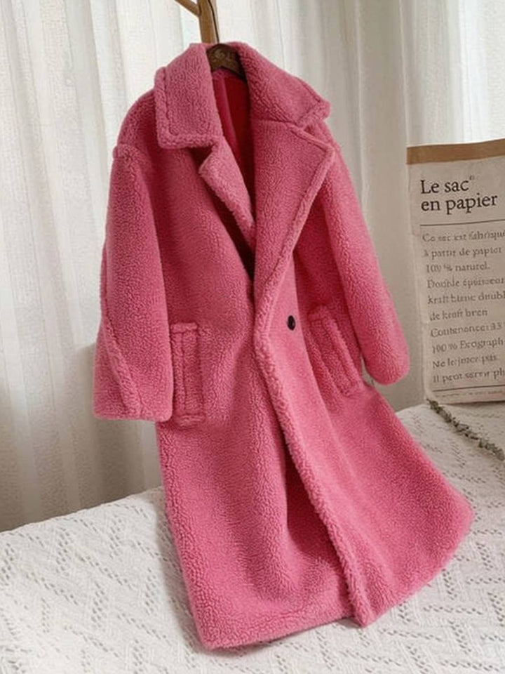 Levoire | Manteau Teddy Long Boutons Poches Cravate Revers Mode Femme Large Oversize Veste D'Hiver