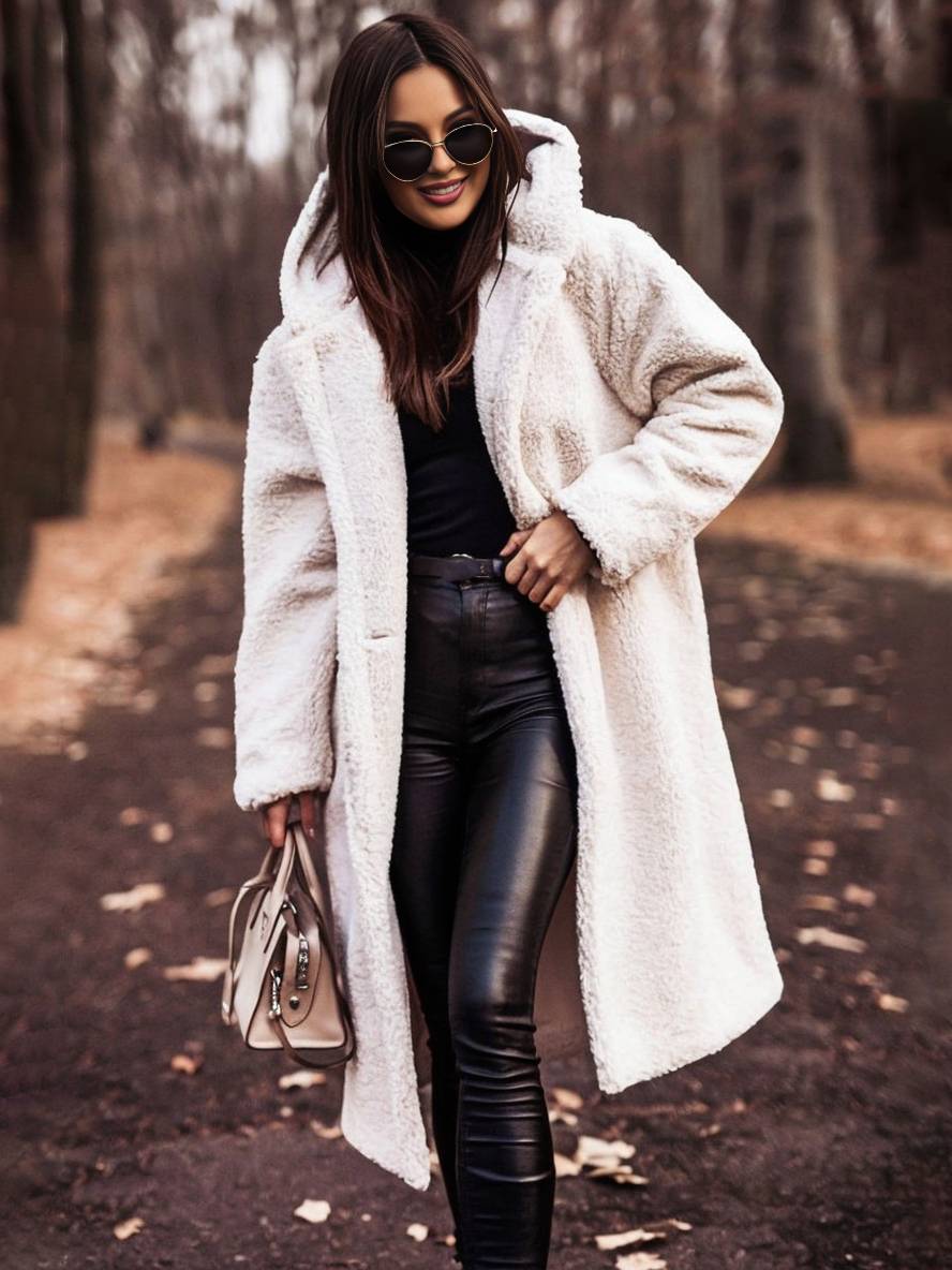 Levoire | Manteau Teddy Long Avec Capuche Boutons Unis Poches Manches Longues Femme Décontracté Oversize Hiver Beige