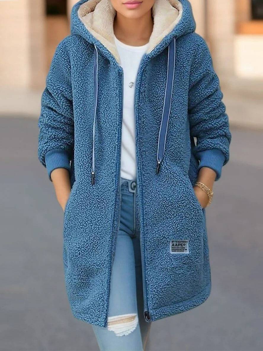 Levoire | Sweat À Capuche Polaire Mi-Long À Fermeture Éclair À Manches Longues Pour Femmes Décontracté Et Ample Bleu