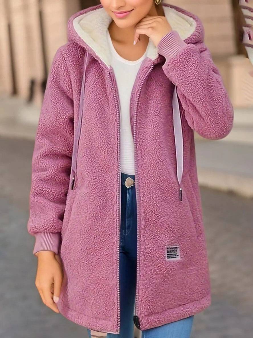 Levoire | Sweat À Capuche Polaire Mi-Long À Fermeture Éclair À Manches Longues Pour Femmes Décontracté Et Ample Violet