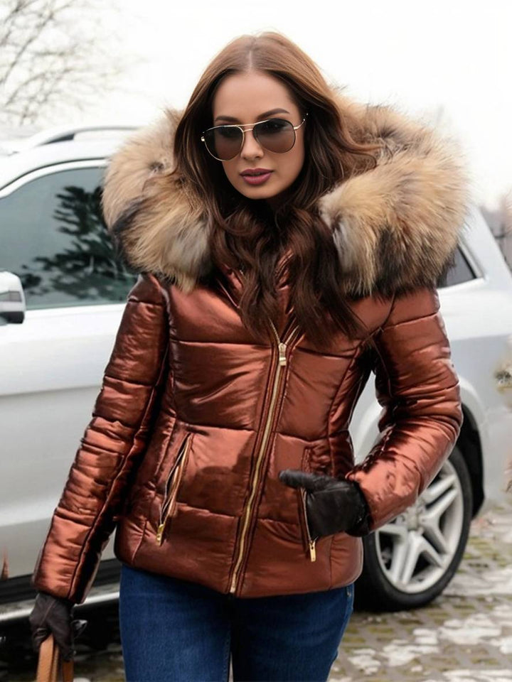Levoire | Veste En Duvet Courte Avec Capuche Et Fausse Fourrure, Fermeture Éclair, Poches, Manteau D'Hiver Décontracté Pour Femme