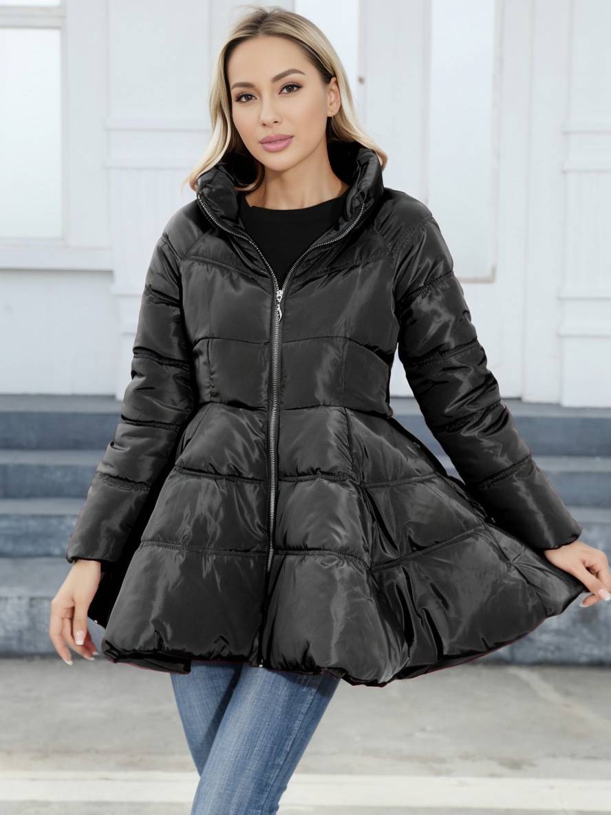 Levoire | Trench-Coat Midi Long Doudoune Trapèze Col Montant Nœud Ceinture Poches Femmes Vintage Mignon Veste Noir