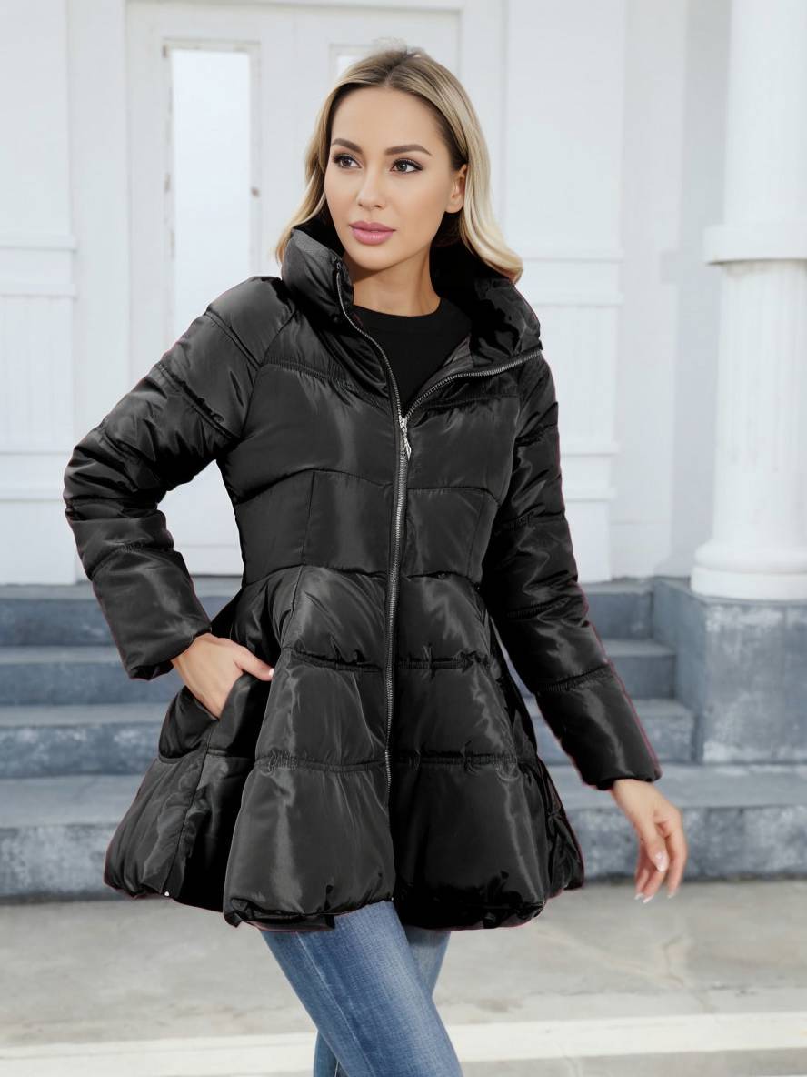 Levoire | Trench-Coat Midi Long Doudoune Trapèze Col Montant Nœud Ceinture Poches Femmes Vintage Mignon Veste