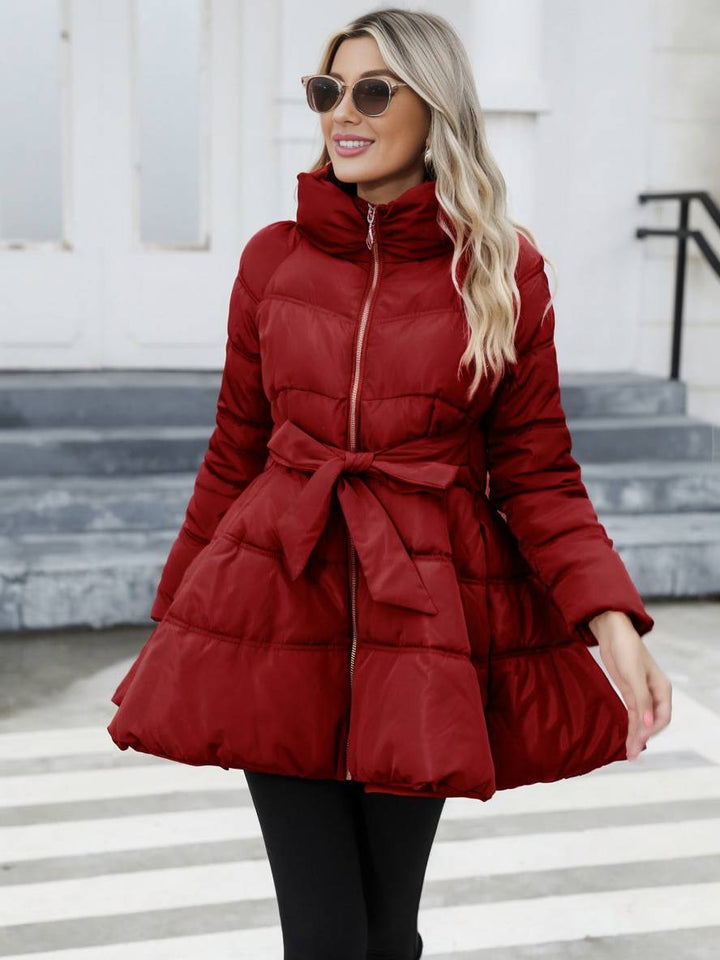 Levoire | Trench-Coat Midi Long Doudoune Trapèze Col Montant Nœud Ceinture Poches Femmes Vintage Mignon Veste