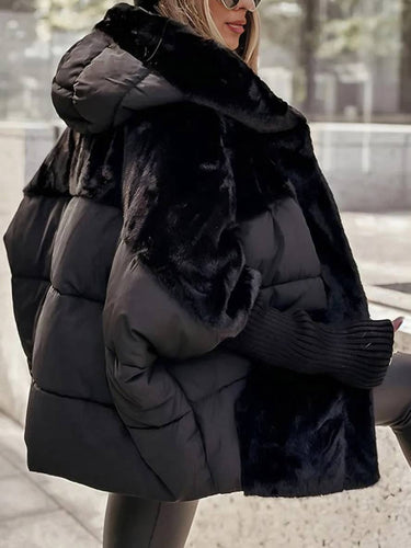Levoire | Manteau En Duvet Mi-Long Avec Capuche, Fermeture Éclair, Poches, Manches Chauve-Souris Pour Femmes, Veste Décontractée Surdimensionnée