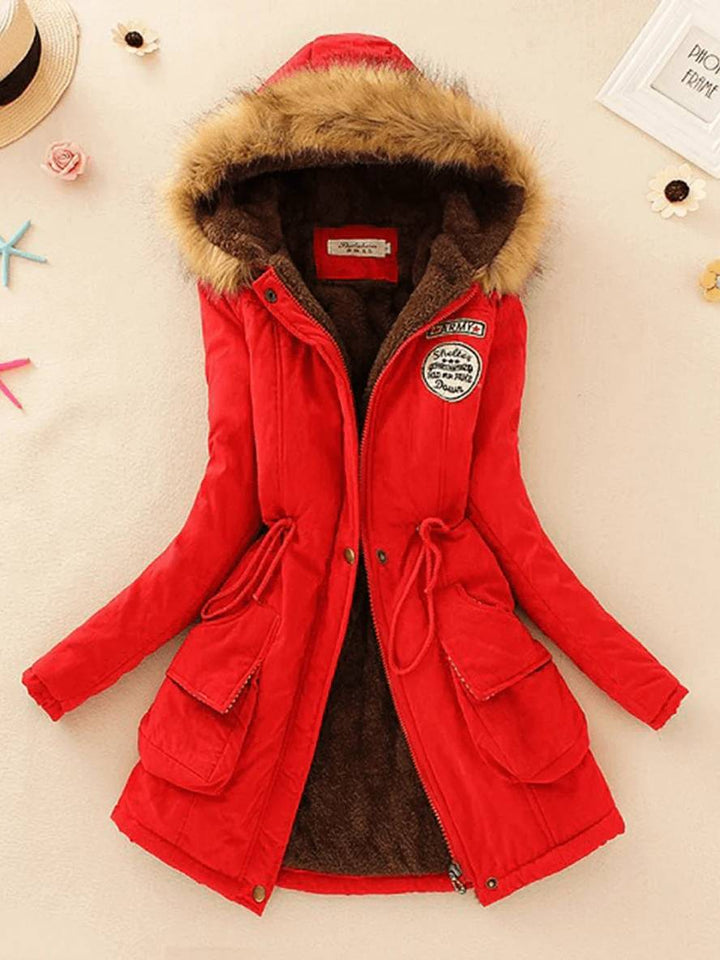 Levoire | Parker Mi-Long Doublure En Fourrure Avec Capuche Boutons Poches Fermeture Éclair Femmes Mode Décontractée Rot