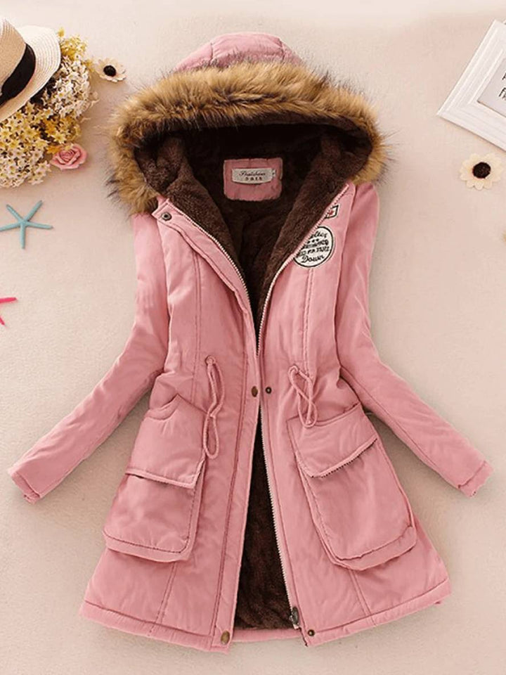 Levoire | Parker Mi-Long Doublure En Fourrure Avec Capuche Boutons Poches Fermeture Éclair Femmes Mode Décontractée Rosa