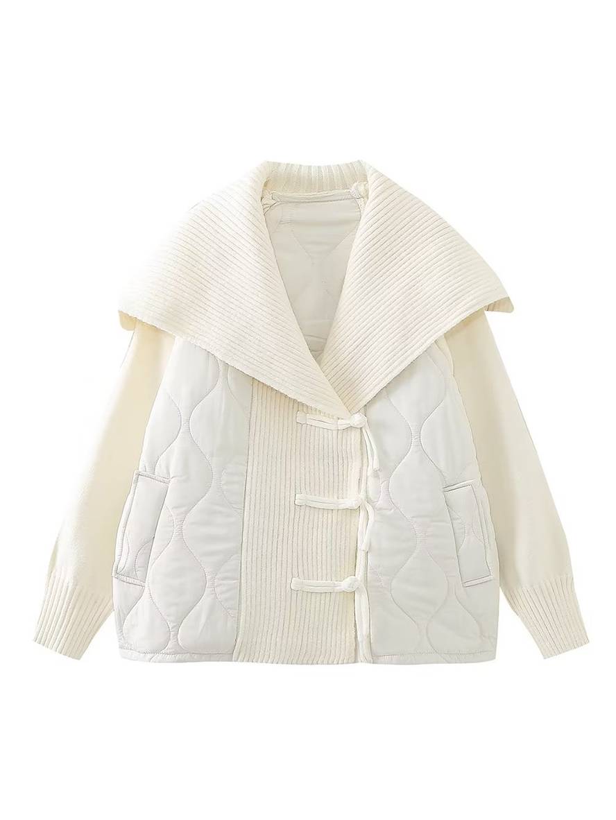 Levoire | Manteau En Coton Géométrique À Boutonnière, Poches, Col À Revers, Manches Longues, Dames, Décontracté, Coupe Ample Blanche