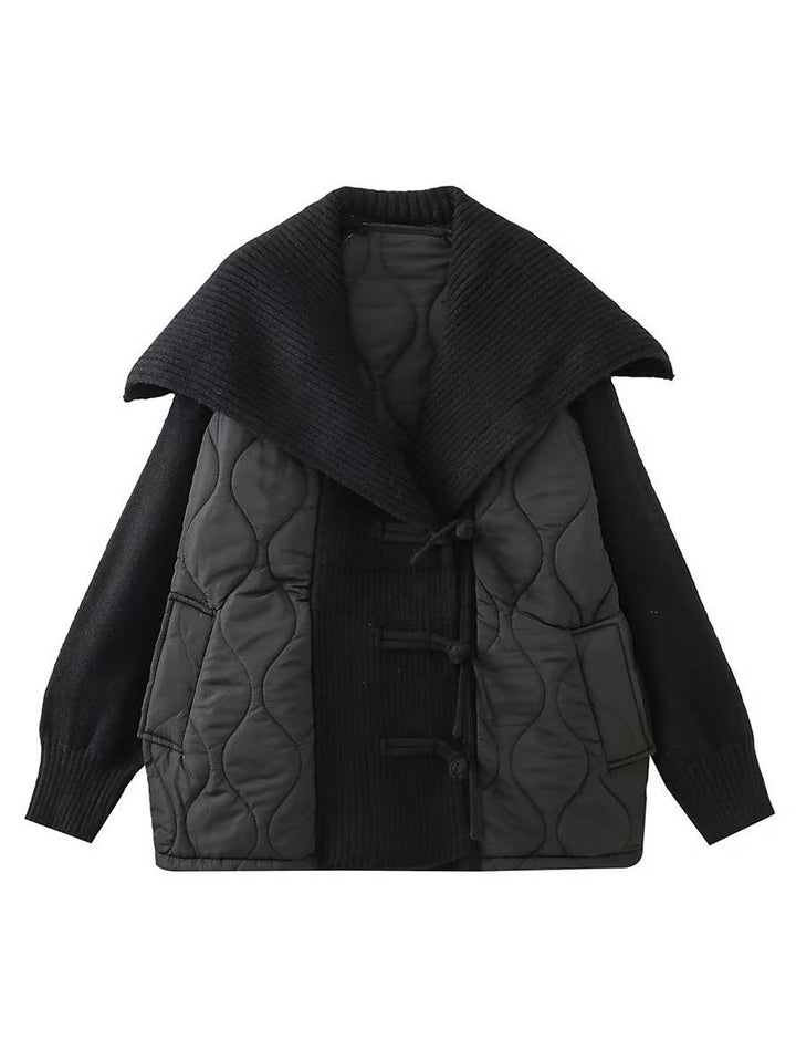 Levoire | Manteau En Coton Géométrique À Boutonnière, Poches, Col À Revers, Manches Longues, Dames, Décontracté, Coupe Ample