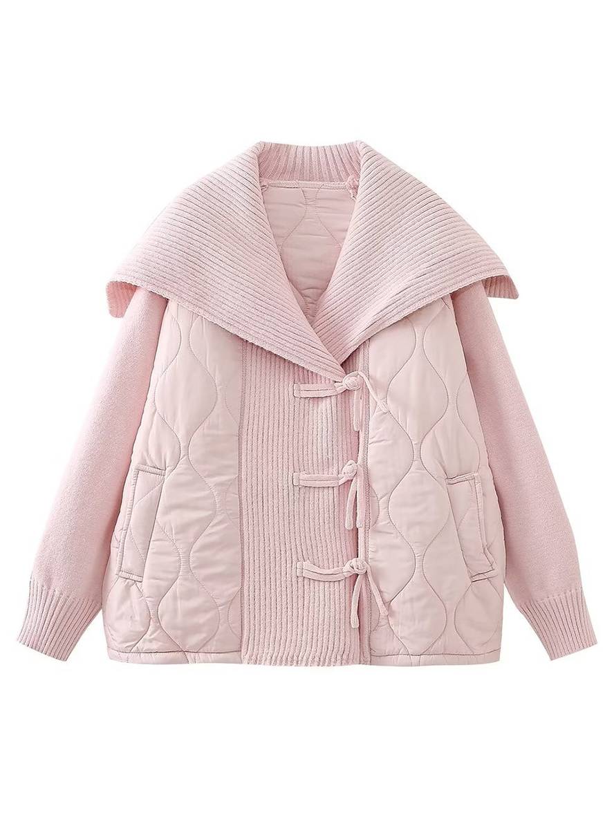 Levoire | Manteau En Coton Géométrique À Boutonnière, Poches, Col À Revers, Manches Longues, Dames, Décontracté, Coupe Ample Rose