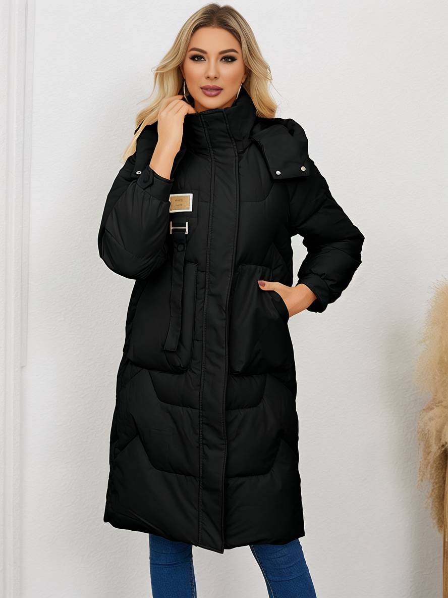 Levoire | Manteau Doudoune Uni Plus Long Avec Col Montant, Fermeture Éclair, Patte De Boutonnage, Poches Pour Femmes, Élégant, Décontracté, Veste