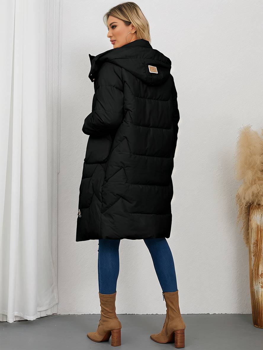Levoire | Manteau Doudoune Uni Plus Long Avec Col Montant, Fermeture Éclair, Patte De Boutonnage, Poches Pour Femmes, Élégant, Décontracté, Veste