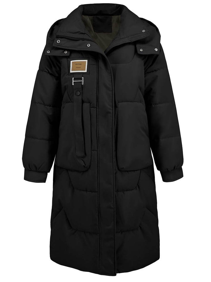 Levoire | Manteau Doudoune Uni Plus Long Avec Col Montant, Fermeture Éclair, Patte De Boutonnage, Poches Pour Femmes, Élégant, Décontracté, Veste