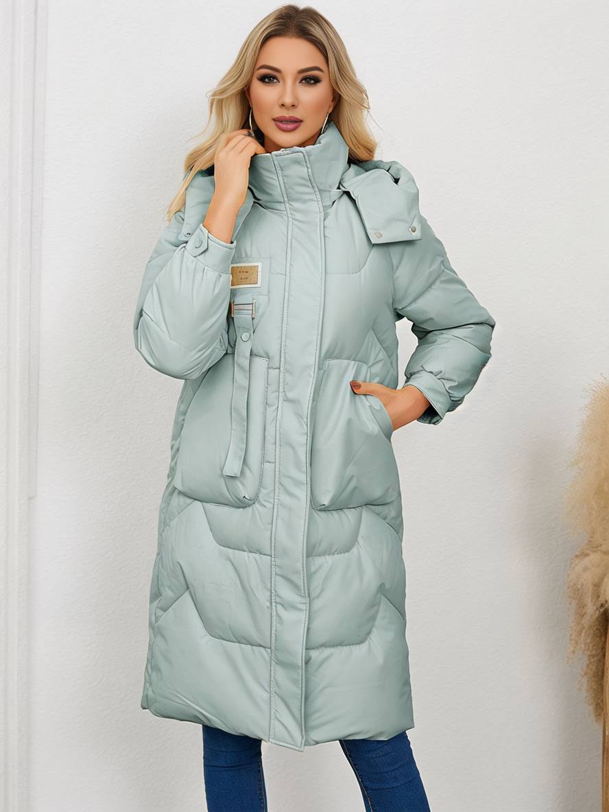 Levoire | Manteau Doudoune Uni Plus Long Avec Col Montant, Fermeture Éclair, Patte De Boutonnage, Poches Pour Femmes, Élégant, Décontracté, Veste