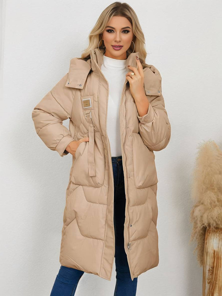 Levoire | Manteau Doudoune Uni Plus Long Avec Col Montant, Fermeture Éclair, Patte De Boutonnage, Poches Pour Femmes, Élégant, Décontracté, Veste Khaki