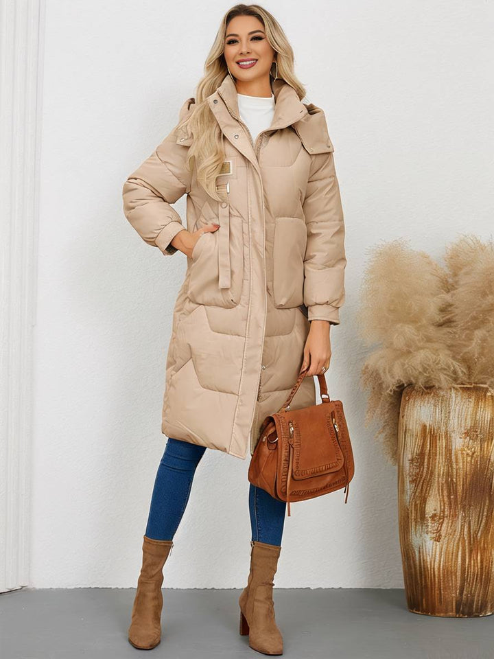 Levoire | Manteau Doudoune Uni Plus Long Avec Col Montant, Fermeture Éclair, Patte De Boutonnage, Poches Pour Femmes, Élégant, Décontracté, Veste
