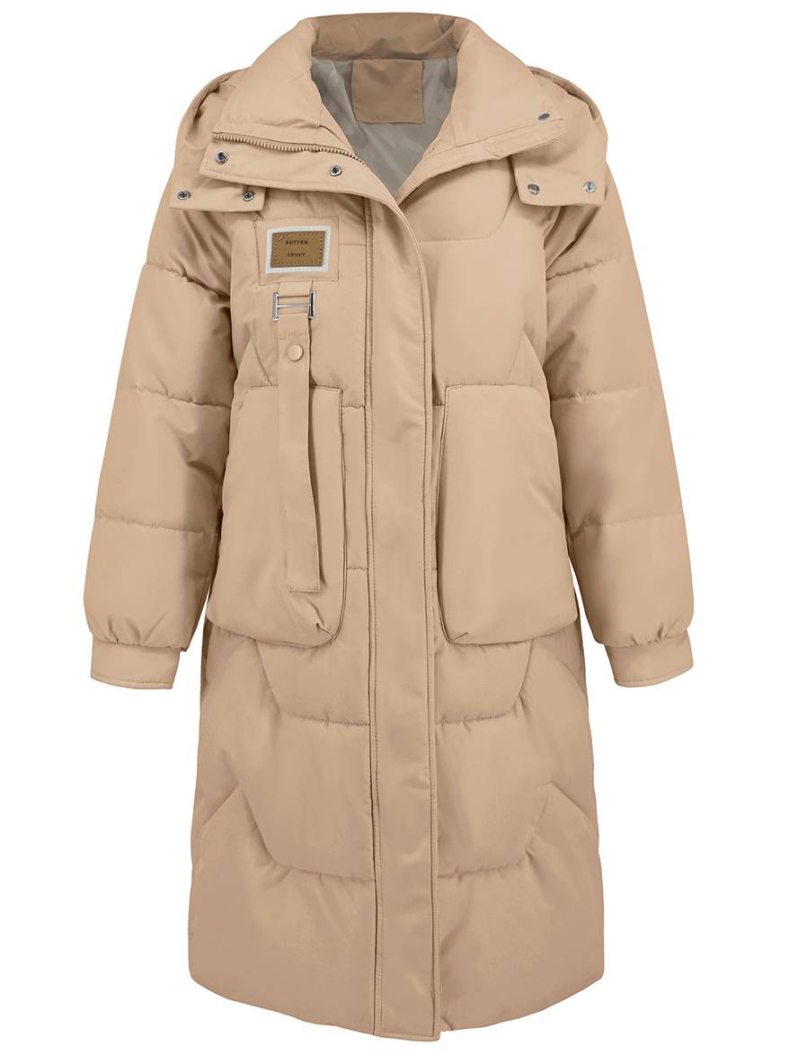 Levoire | Manteau Doudoune Uni Plus Long Avec Col Montant, Fermeture Éclair, Patte De Boutonnage, Poches Pour Femmes, Élégant, Décontracté, Veste