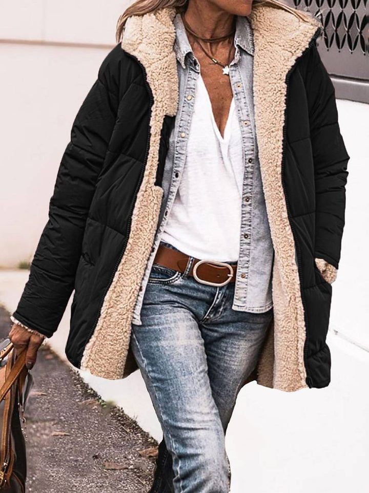 Levoire | Veste D'Hiver Courte En Doudoune Avec Capuche Et Poches Pour Femmes Élégante Décontractée Oversized Noir