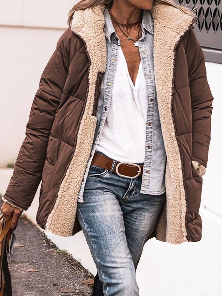 Levoire | Veste D'Hiver Courte En Doudoune Avec Capuche Et Poches Pour Femmes Élégante Décontractée Oversized Café