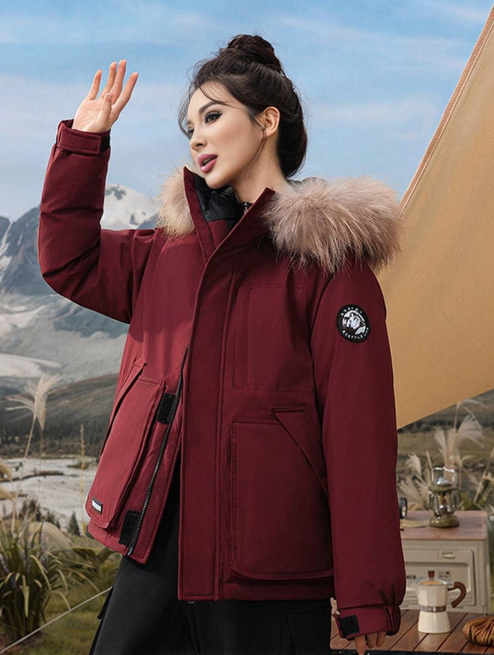 Levoire | Parka Avec Capuche Fermeture Éclair Poches Manches Longues Femmes Élégant Décontracté Ample Casual Manteau D'Hiver Bordeaux