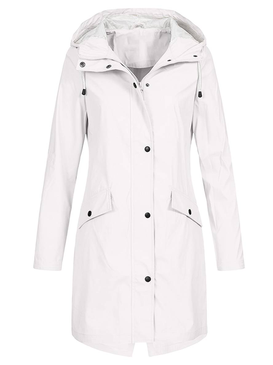 Levoire | Parka Mi-Long À Capuche Uni Fermeture Éclair Fermeture À Boutons Poches Manches Longues Manteau De Loisirs Pour Femmes Blanc