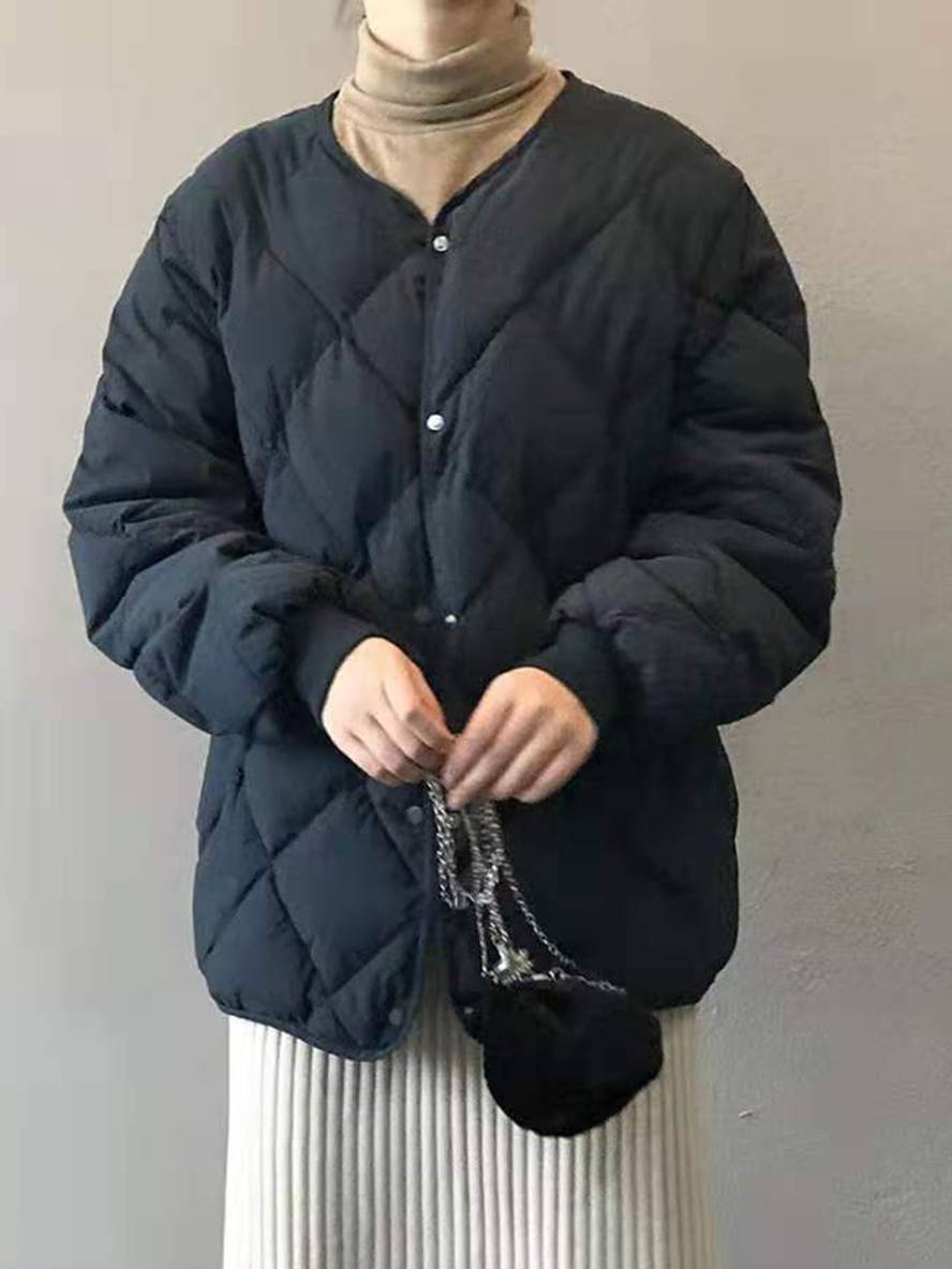 Levoire | Court Uni Manteau Coton Boutonnage Poches Col Rond Manche Évasée Femme Décontracté Large Veste