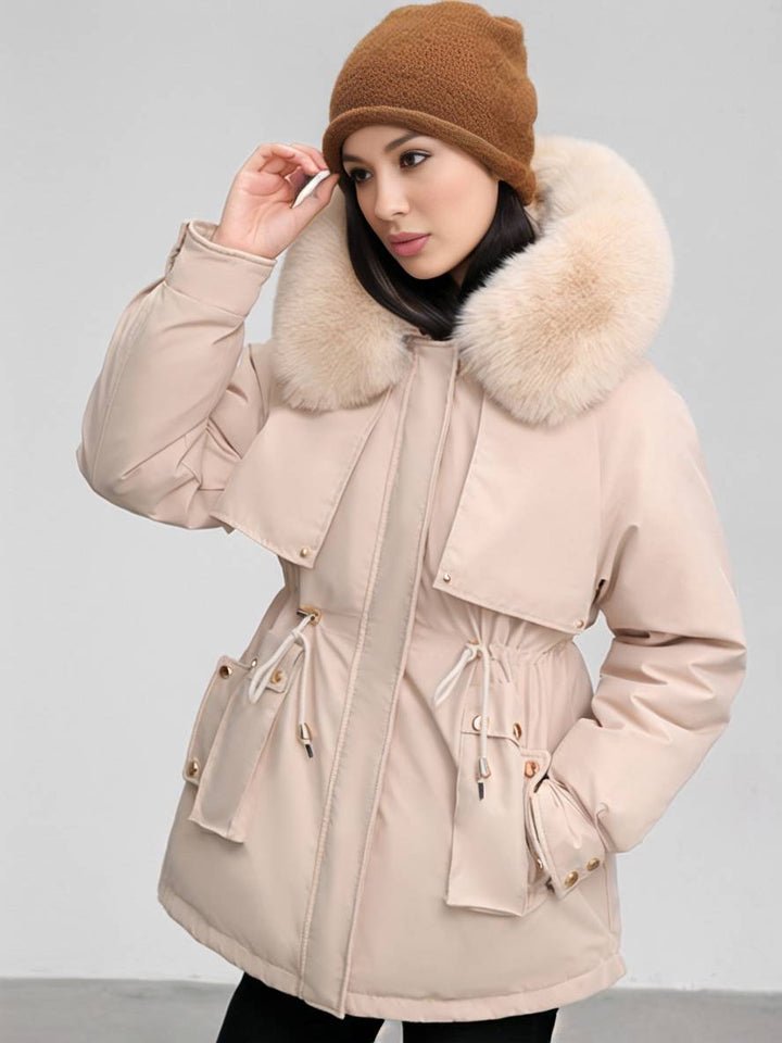 Levoire | Parka Moyen Avec Capuche Poches Fermeture Éclair Manches Longues Femme Décontracté Oversized Loisirs Hiver Doudoune