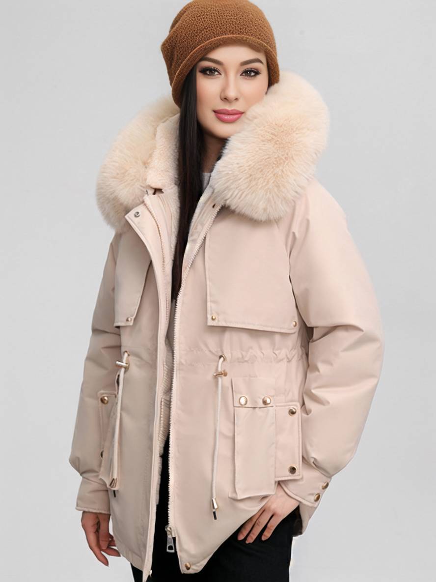 Levoire | Parka Moyen Avec Capuche Poches Fermeture Éclair Manches Longues Femme Décontracté Oversized Loisirs Hiver Doudoune