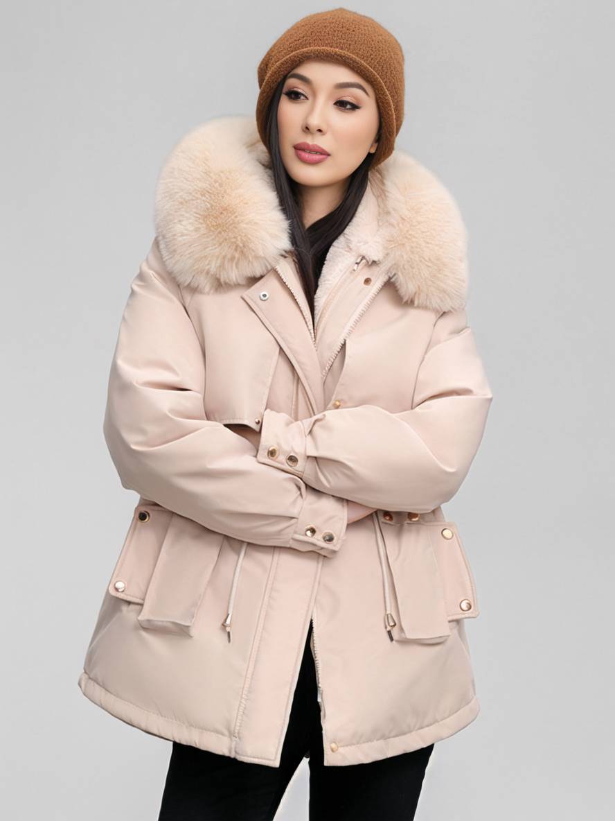 Levoire | Parka Moyen Avec Capuche Poches Fermeture Éclair Manches Longues Femme Décontracté Oversized Loisirs Hiver Doudoune
