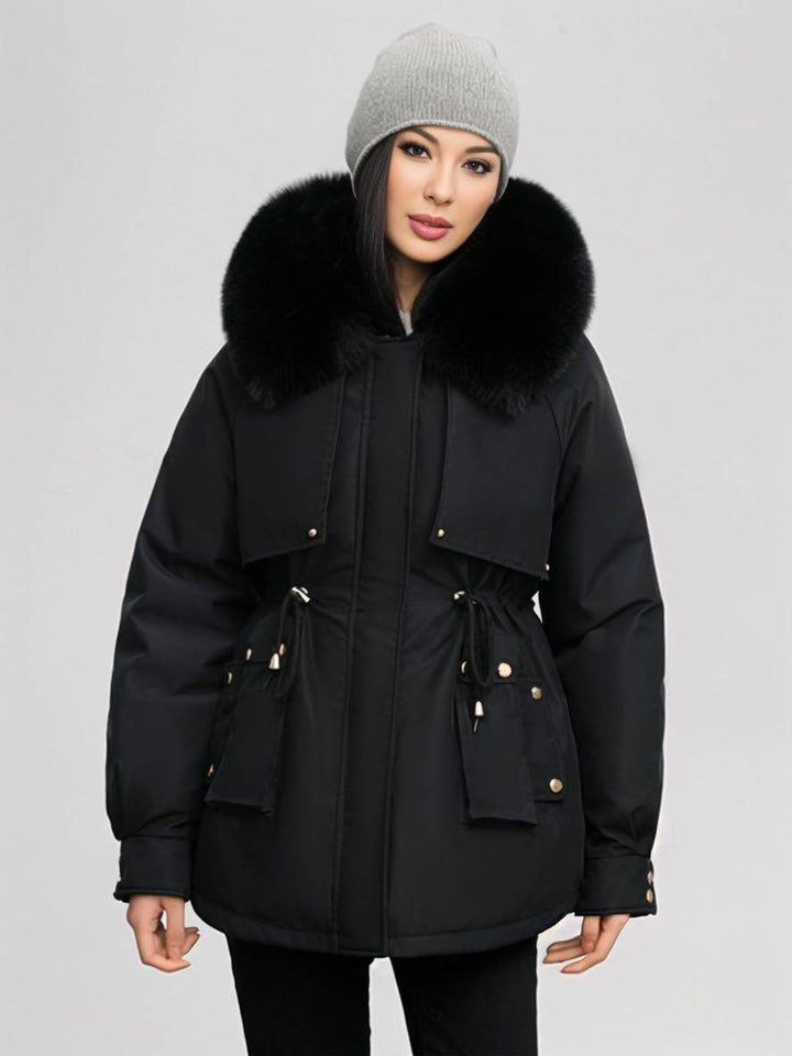 Levoire | Parka Moyen Avec Capuche Poches Fermeture Éclair Manches Longues Femme Décontracté Oversized Loisirs Hiver Doudoune