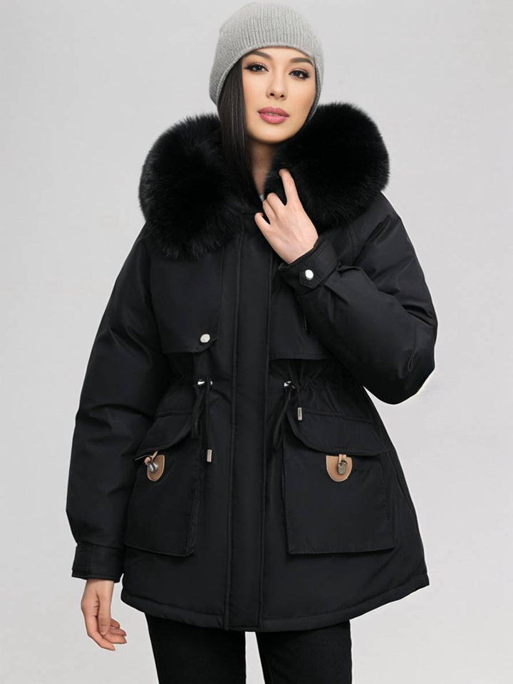 Levoire | Parka Moyen Avec Capuche Poches Fermeture Éclair Manches Longues Femme Décontracté Oversized Loisirs Hiver Doudoune