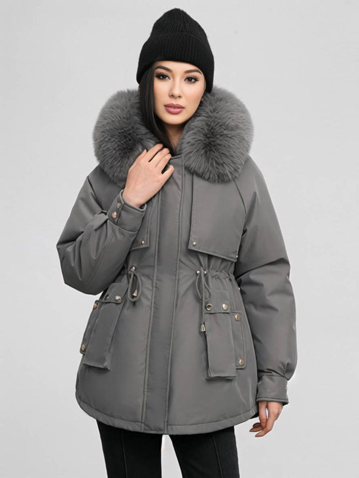 Levoire | Parka Moyen Avec Capuche Poches Fermeture Éclair Manches Longues Femme Décontracté Oversized Loisirs Hiver Doudoune
