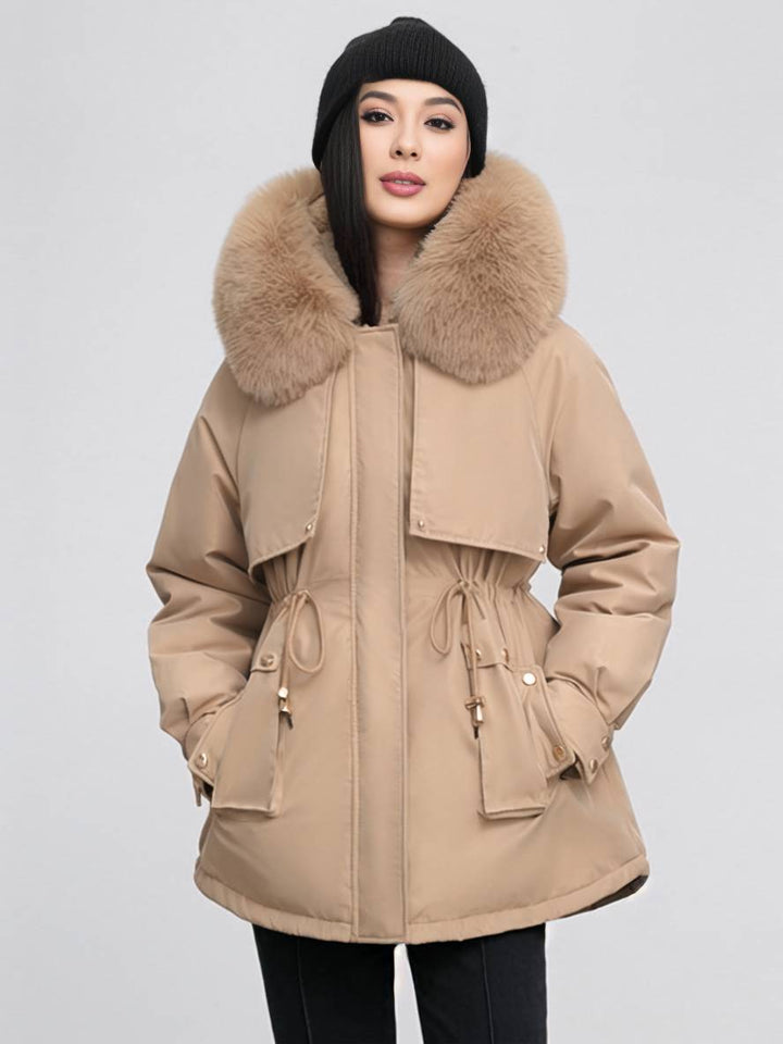 Levoire | Parka Moyen Avec Capuche Poches Fermeture Éclair Manches Longues Femme Décontracté Oversized Loisirs Hiver Doudoune Khaki