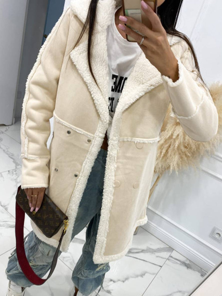 Levoire | Manteau Pilote Mi-Long En Suédine Doublure Intérieure Double Bouton Col Femmes Grande Taille Manteau D'Hiver