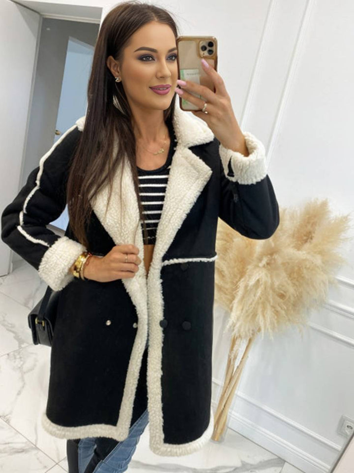 Levoire | Manteau Pilote Mi-Long En Suédine Doublure Intérieure Double Bouton Col Femmes Grande Taille Manteau D'Hiver